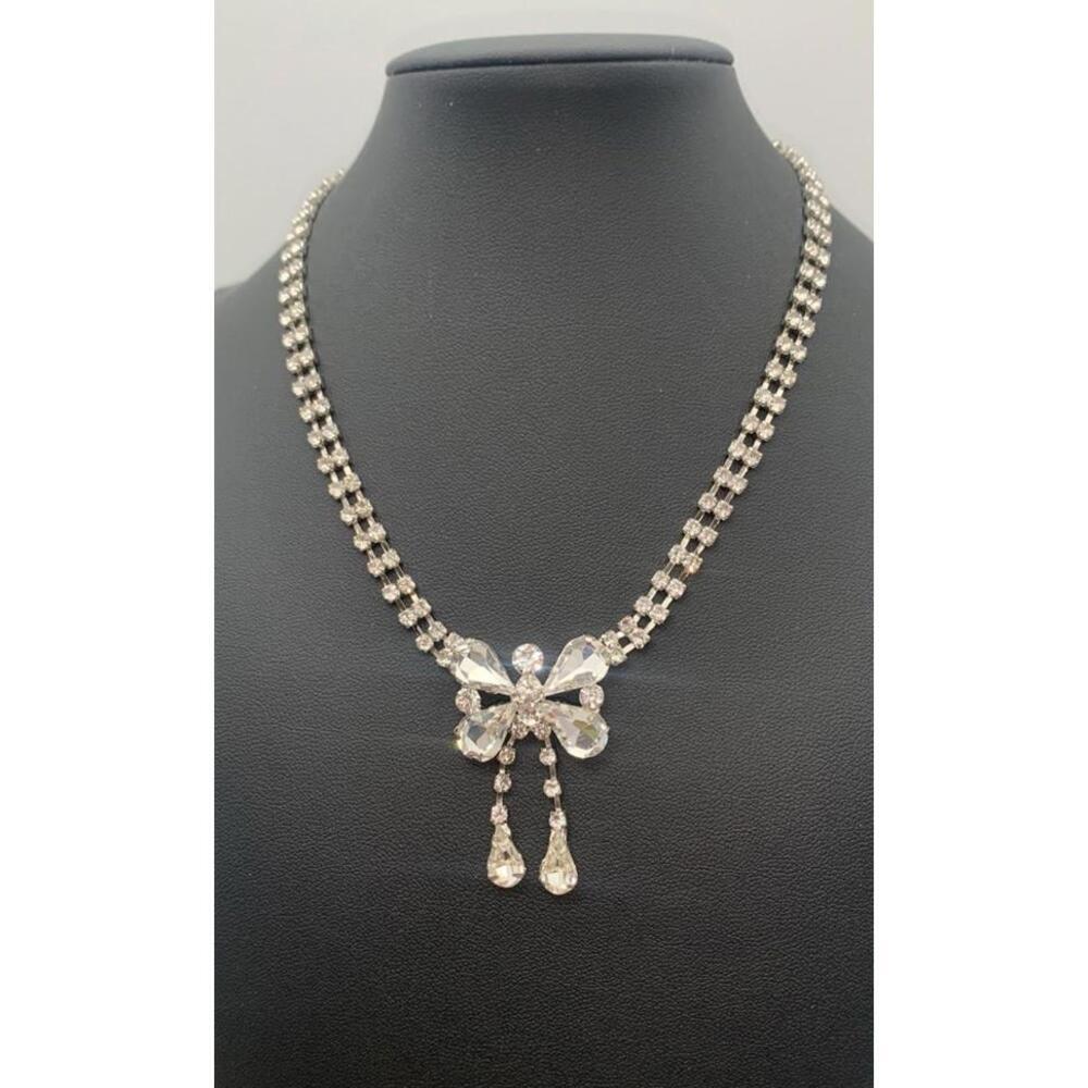 Bling Statement Runway Party Wedding 14" Choker Rhinestone Butterfly  Necklace